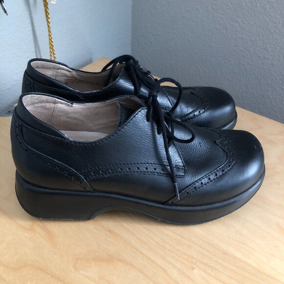 Dromedaris Hornbill Leather Lace Up Loafer Shoe Sz 39 Black Wingtip Comfort MINT - Picture 4 of 13